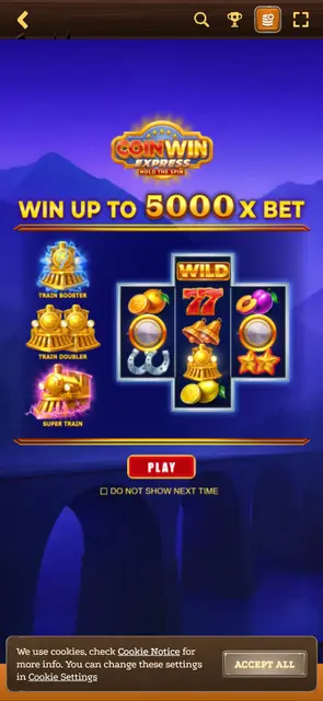 Úvodní obrazovka automatu Coin Win Express v mobilní verzi Lizaro